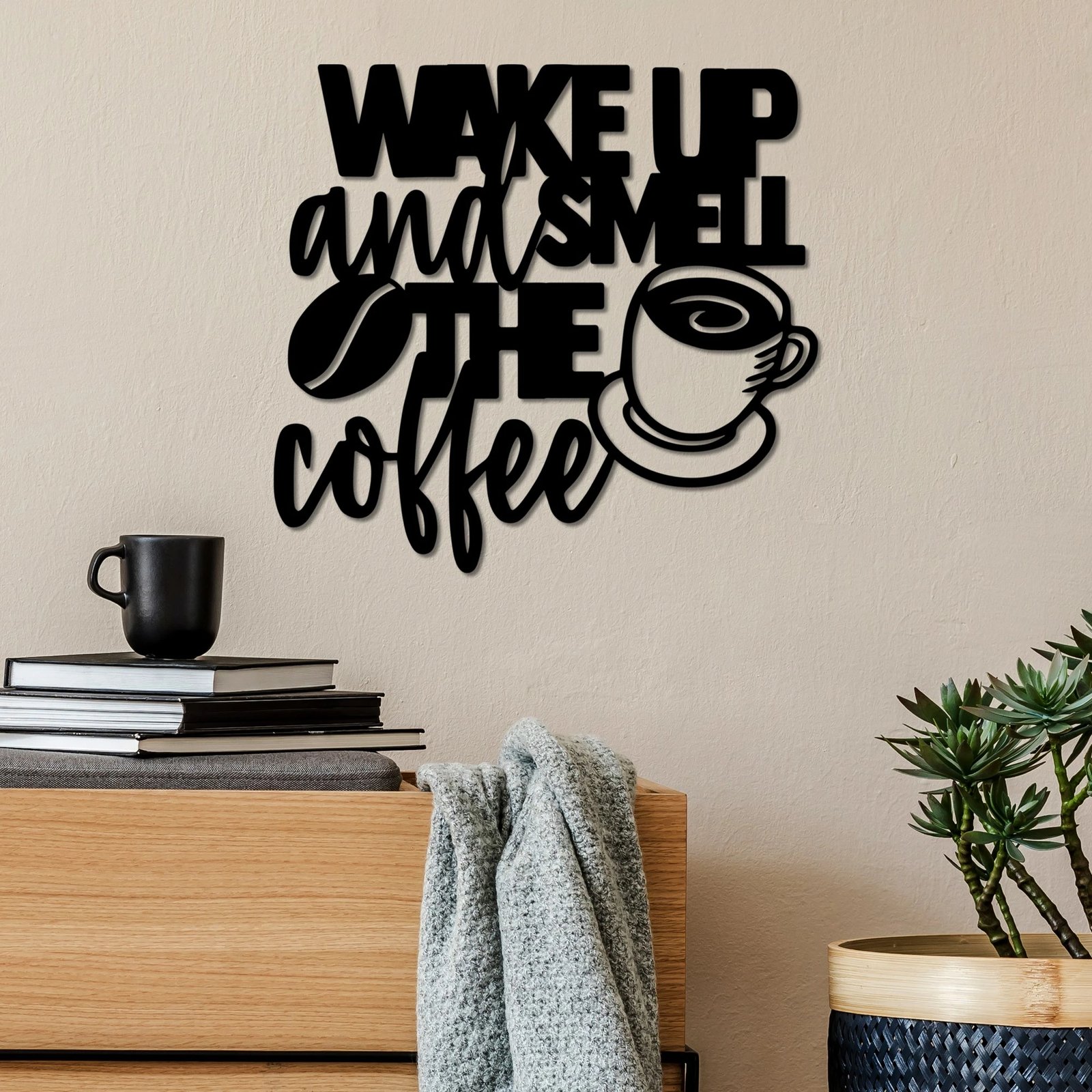 Aksesor dekorativ metalik për mur, Wallity, Wake up Coffee