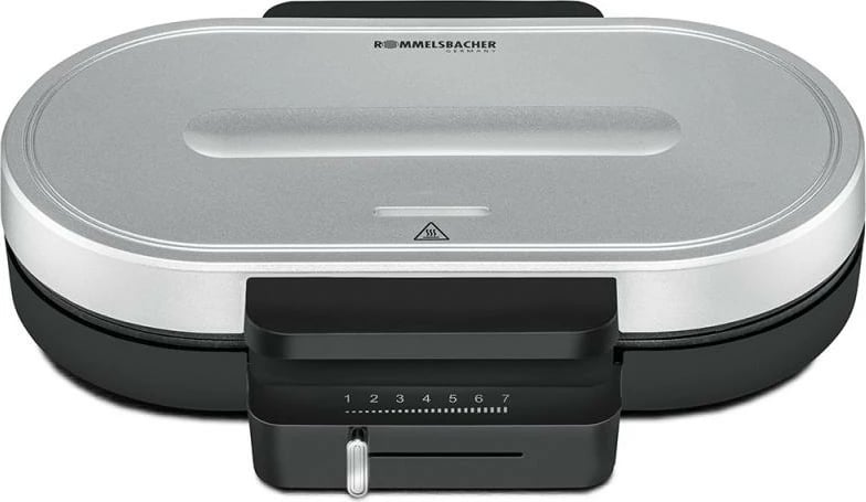 aparat për waffle, Rommelsbacher WA 1250, sipërfaqe pjekjeje dyshe, kontroll i pjekjes i vazhdueshëm, tregues pjekjeje, argjend-ezi