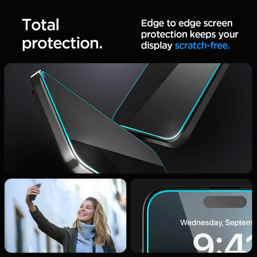 Xham mbrojtës Spigen Glas.tR EZ Fit Privacy për iPhone 15/16, 1 copë