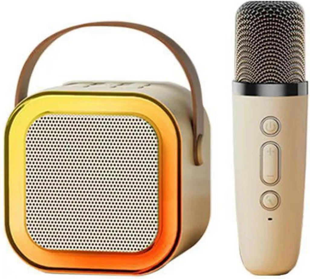 Set karaoke Madej 012207 me altoparlant dhe 2 mikrofonë, pa bateri, Bezhë