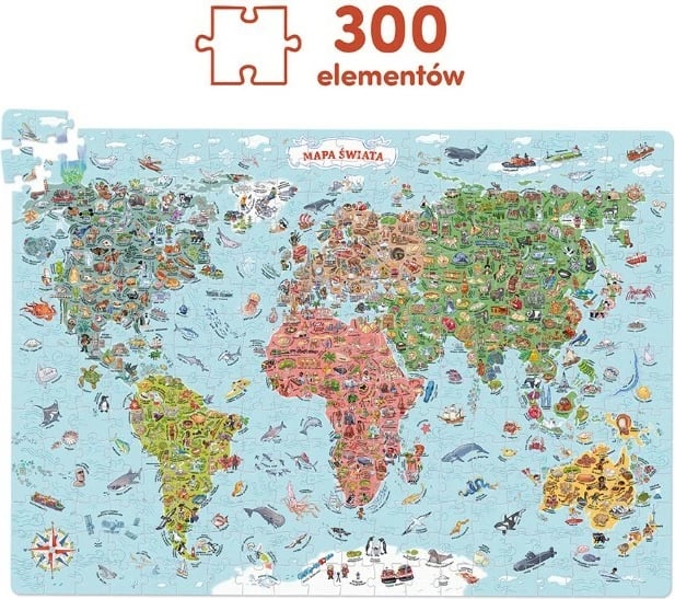 Puzzle harta e botës CzuCzu Explorer, 300 pjesë, 68x48cm, shumëngjyrëshe