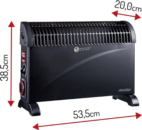 Ngrohës konvektor, Adler, MS 7741, 2000W, 3 nivele, termostat dhe timer 24h, Turbo fan, i zi