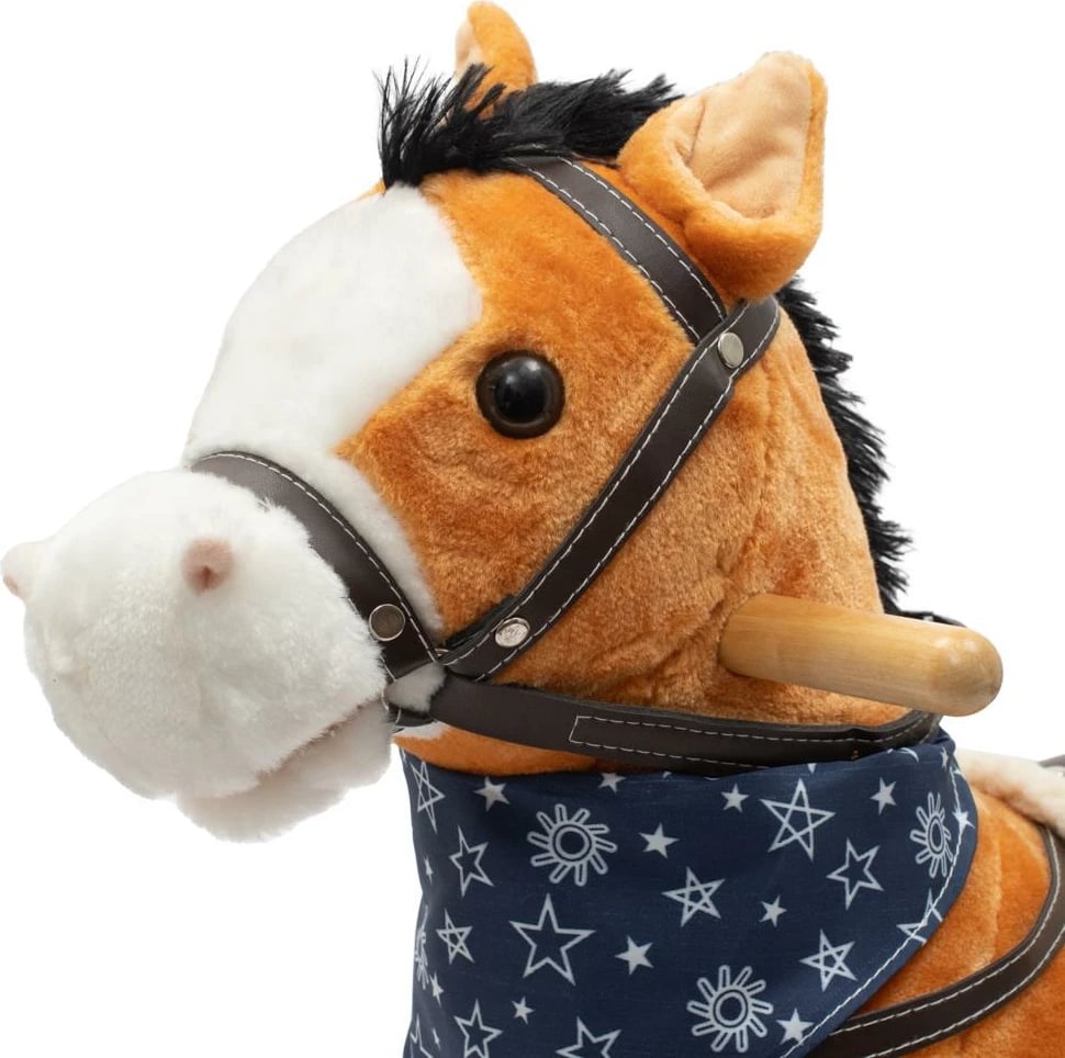 Kalë lëkundës, Baby Mix, Lightning, interaktiv me melodi dhe lëvizje, me shami, shina dhe doreza druri, deri 25 kg, 18m+, kafe