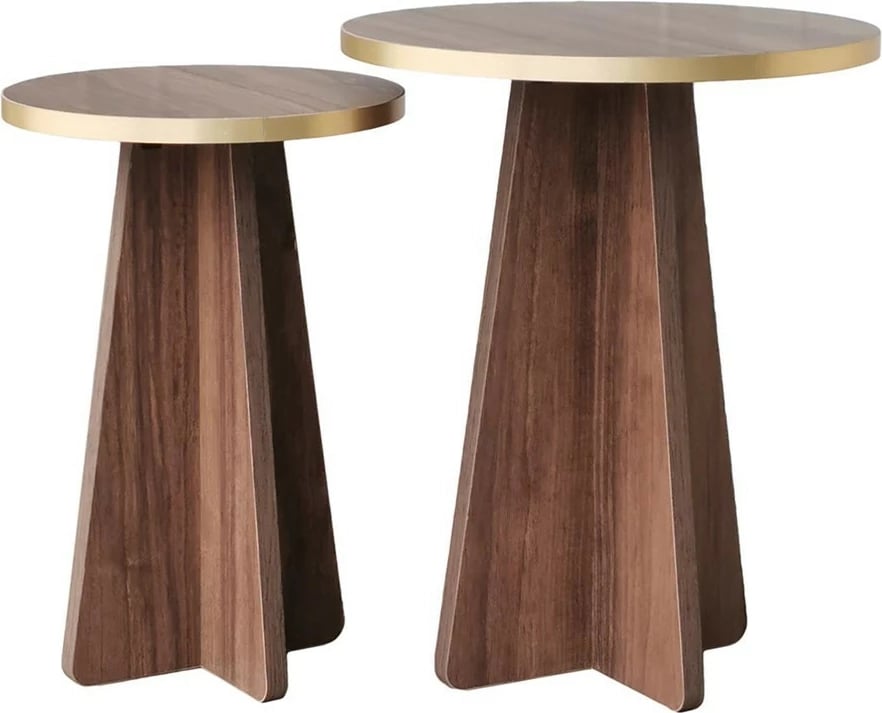 Set tavolinash kafeje Hanah Home, Mushroom 2, ngjyrë ari dhe arre