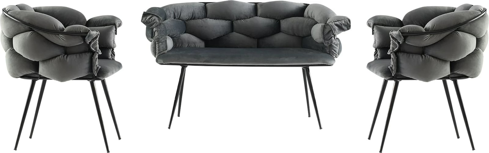 Set divanësh Skye Decor, Balon, ngjyrë gri e errët dhe e zezë, 3 pjesë