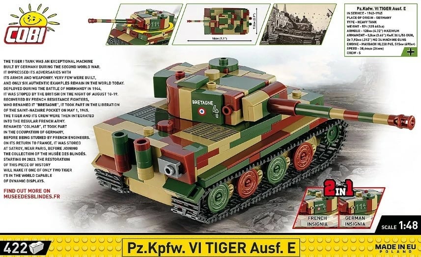 Set lodrash ndërtimi Cobi Klocki Pz.Kpfw. VI Tiger Ausf.E, 1:48, 422 pjesë, kamuflazh