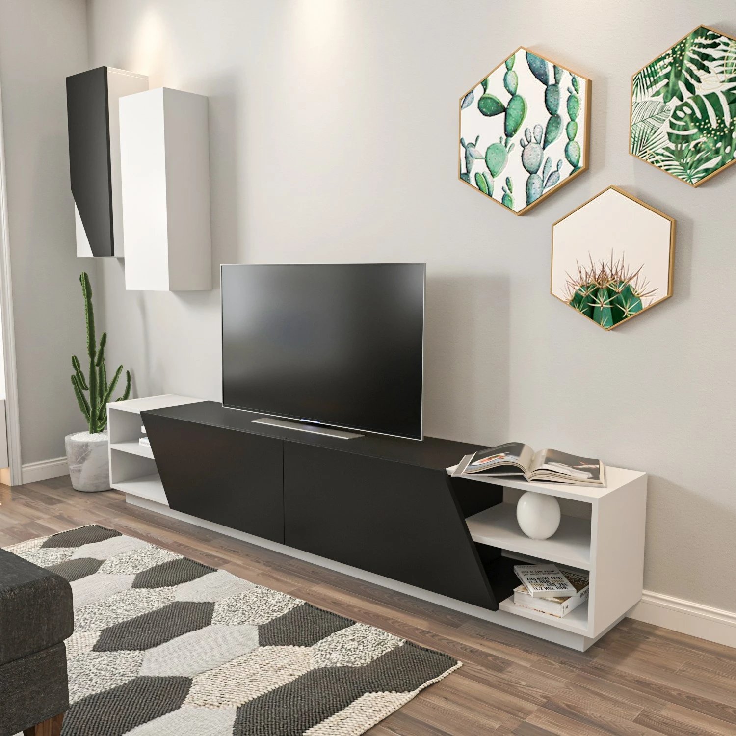 Komodë TV Hanah Home, ngjyrë zebra - e zezë, e bardhë