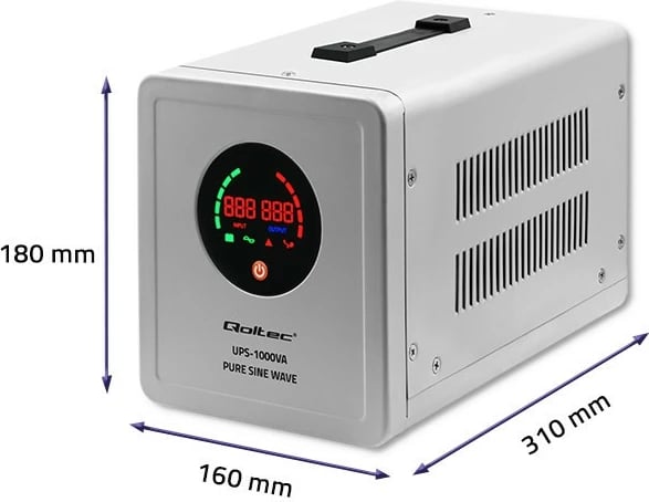 UPS Qoltec 1000VA 700W Pure Sine Wave, Gri UPS Qoltec 1000VA 700W Pure Sine Wave, Gri