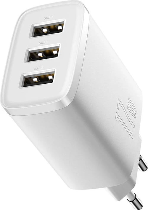 Karikues kompakt Baseus CCXJ020102, 3x USB, 17W, Bardhë