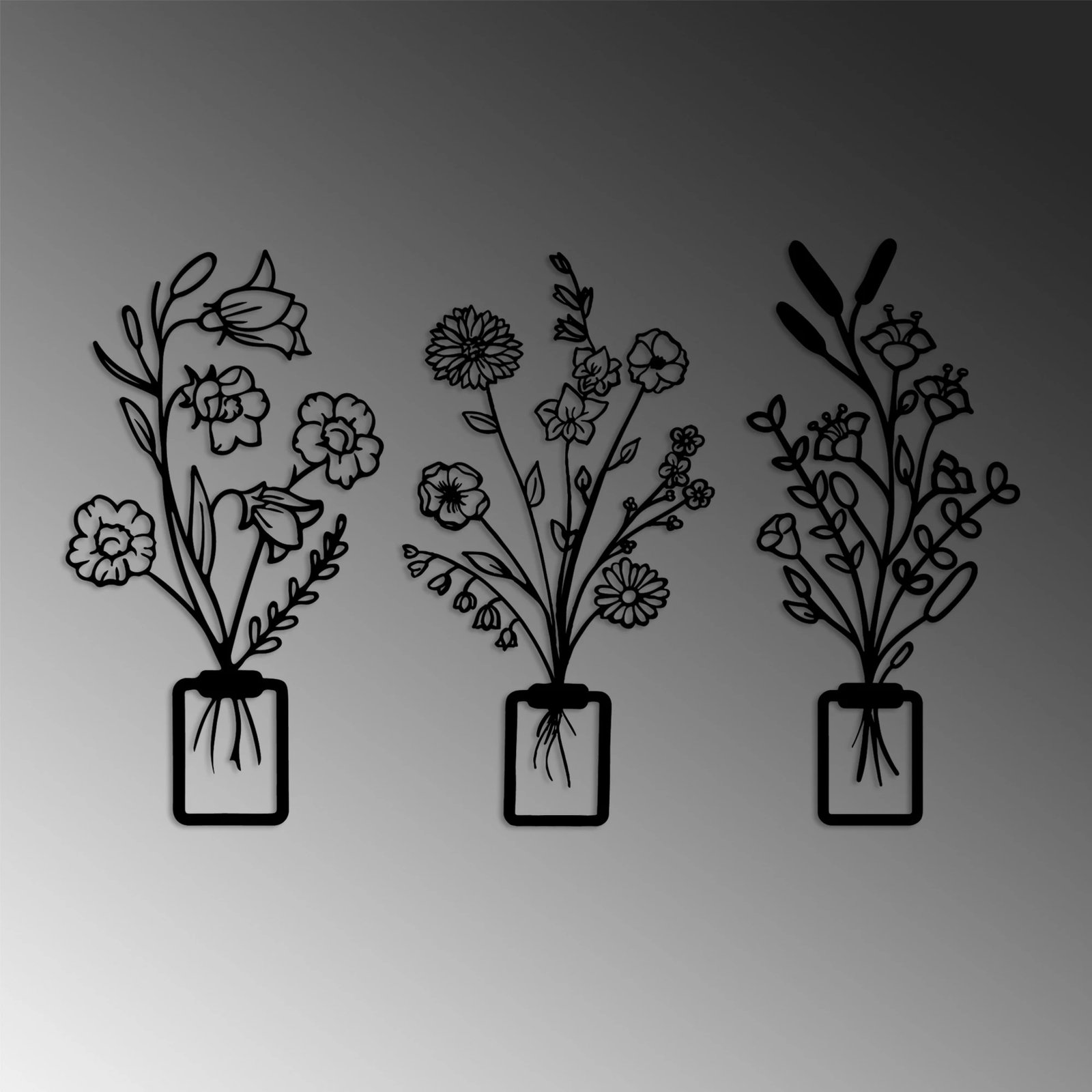 Aksesor metalik dekorativ për mur, Wallity Erba-1, set prej 3 copash, ngjyrë e zezë