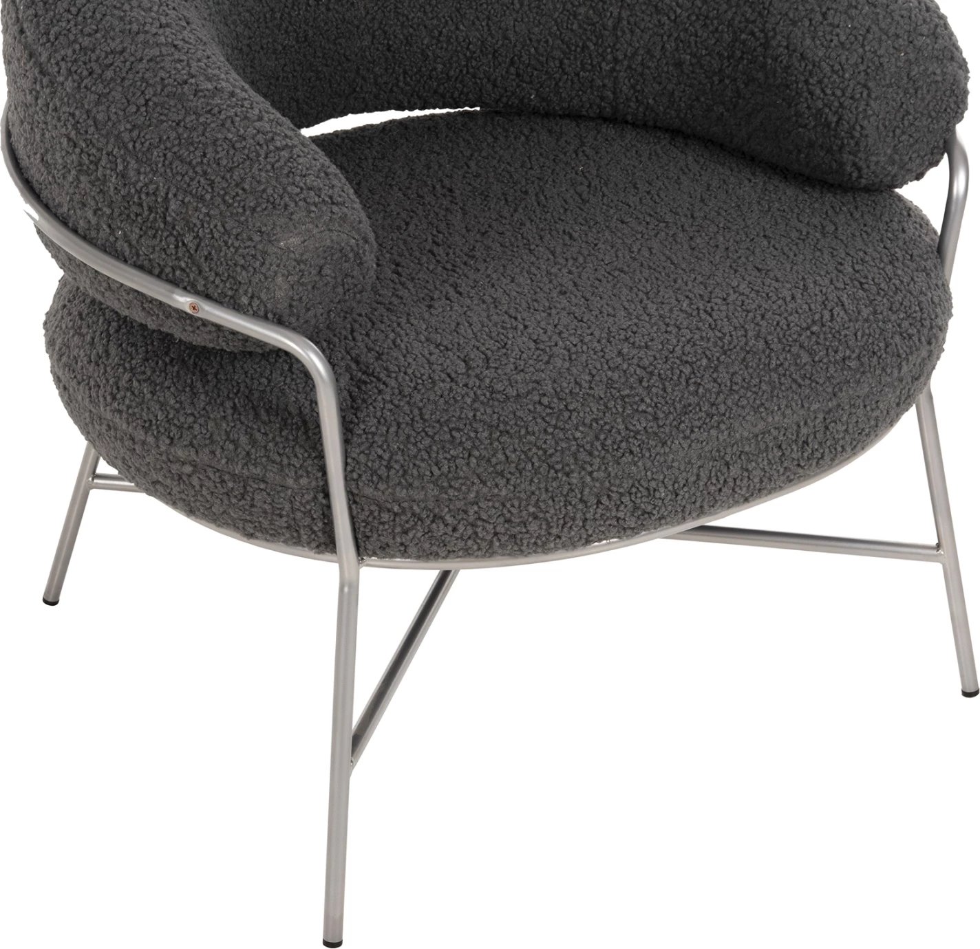 Fotelje TRUDI, stof boucle gri, kornizë metalike argjendi, 84x79x76cm