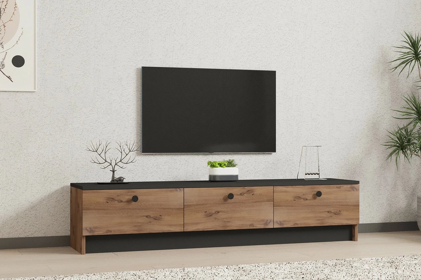 Komodë TV Hanah Home, Pega, ngjyrë e zezë dhe safir, 160x35x35cm