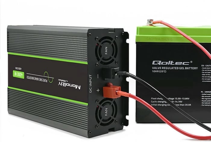 Konvertues voltazhi Qoltec Monolith 51935, 2000W/4000W, 12V në 230V, Pure Sine Wave, Grafit