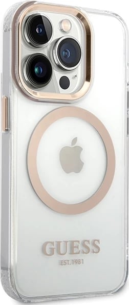 Mbështjellës Guess Metal Outline Magsafe për iPhone 15 / 14 / 13, Gold