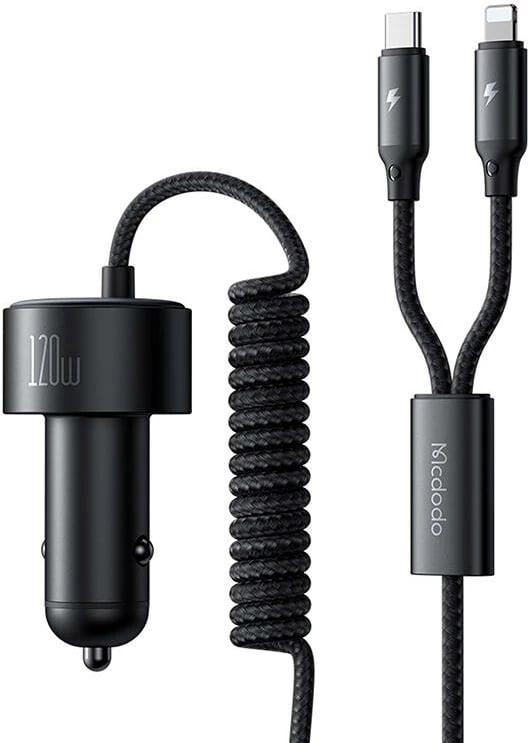 Karikues veture Mcdodo CC-0370, USB-C, Lightning, 120W, kabllo tërheqëse, zi