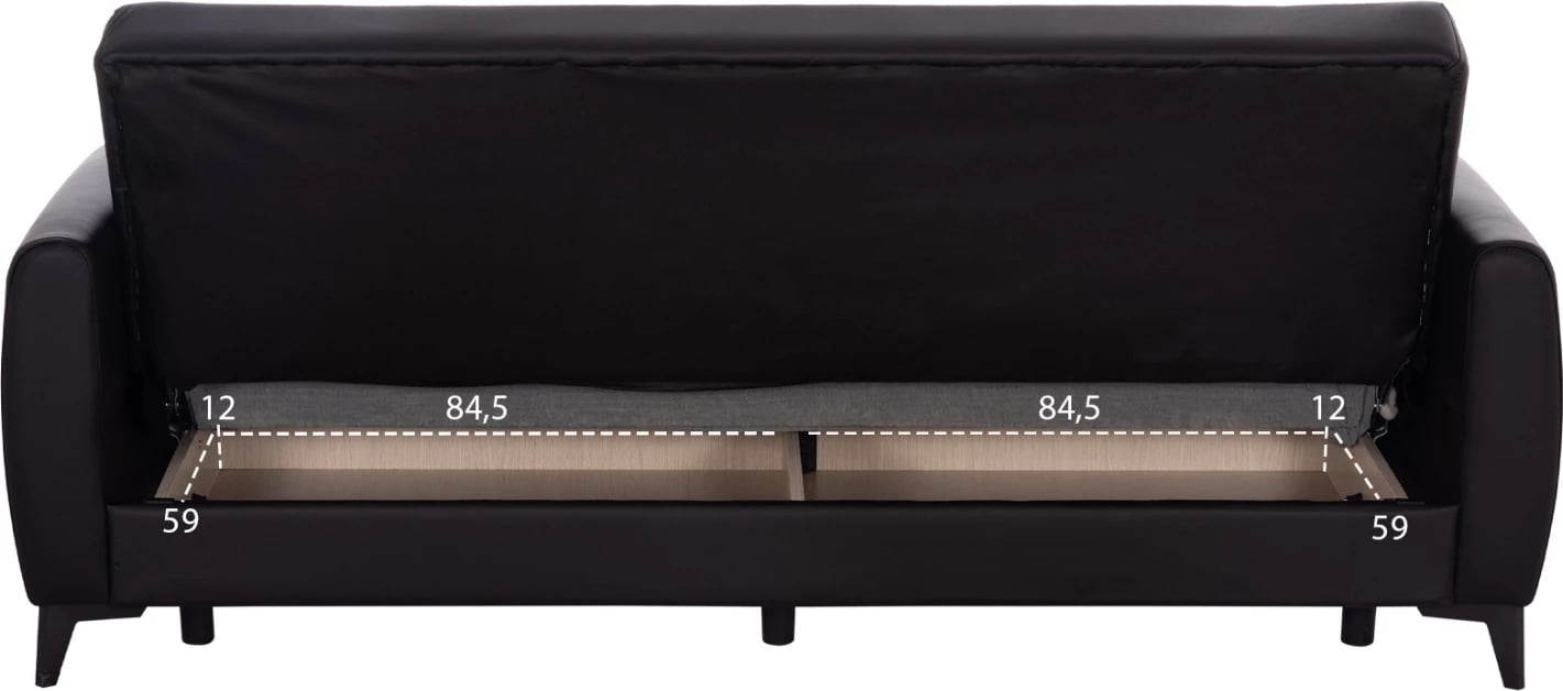 Divan-krevat treshe me hapësirë për depo, ngjyrë e zezë, NIKKO FH3292.11, 207x80x82cm