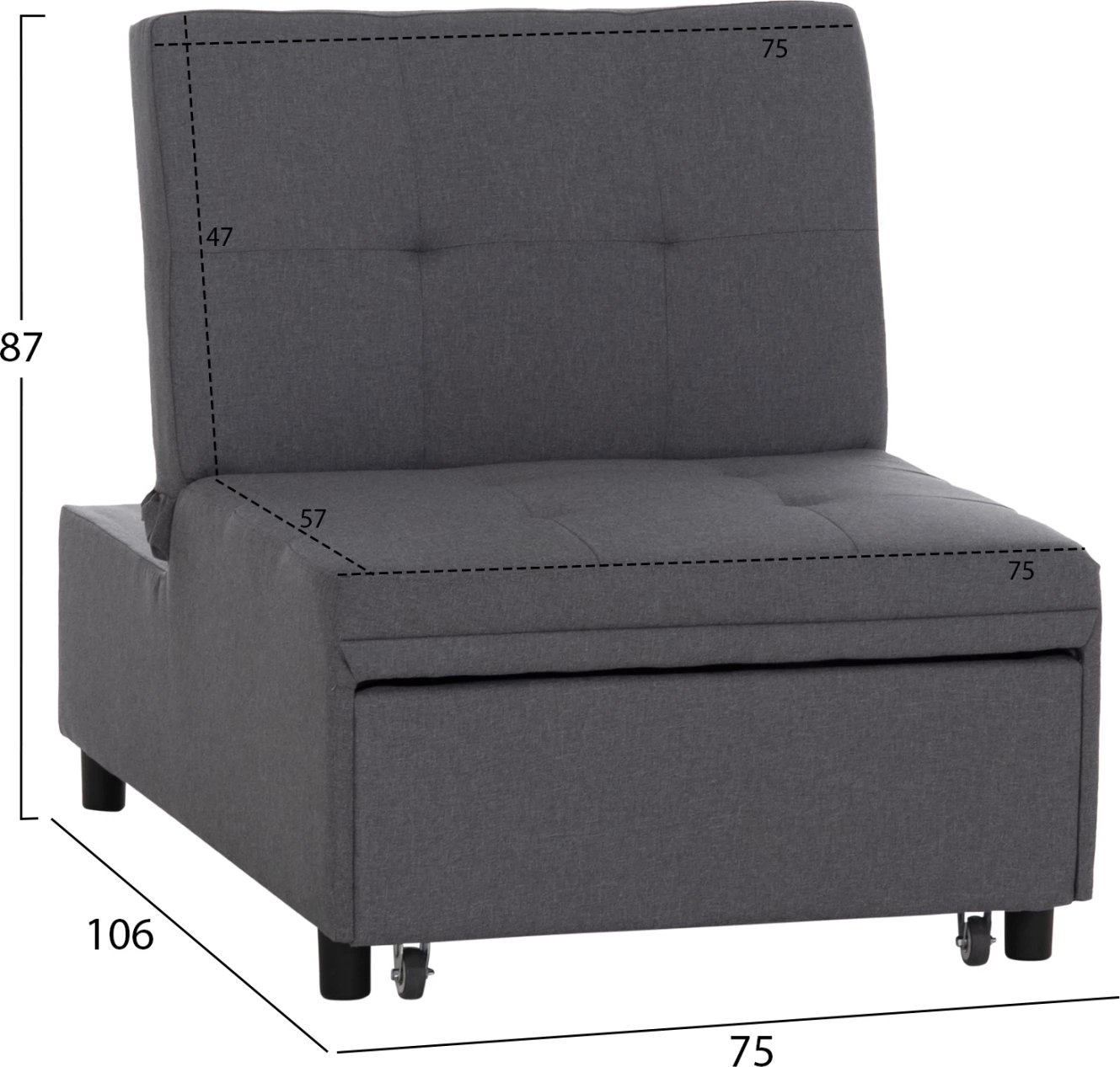 Karrige lounge-krevat LIBRE, material stof gri, FH3295.01, 75x106x89cm
