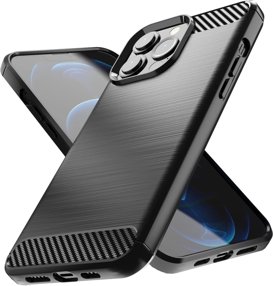Mbështjellës Hurtel Carbon Case për iPhone 13 Pro Max, TPU, i zi