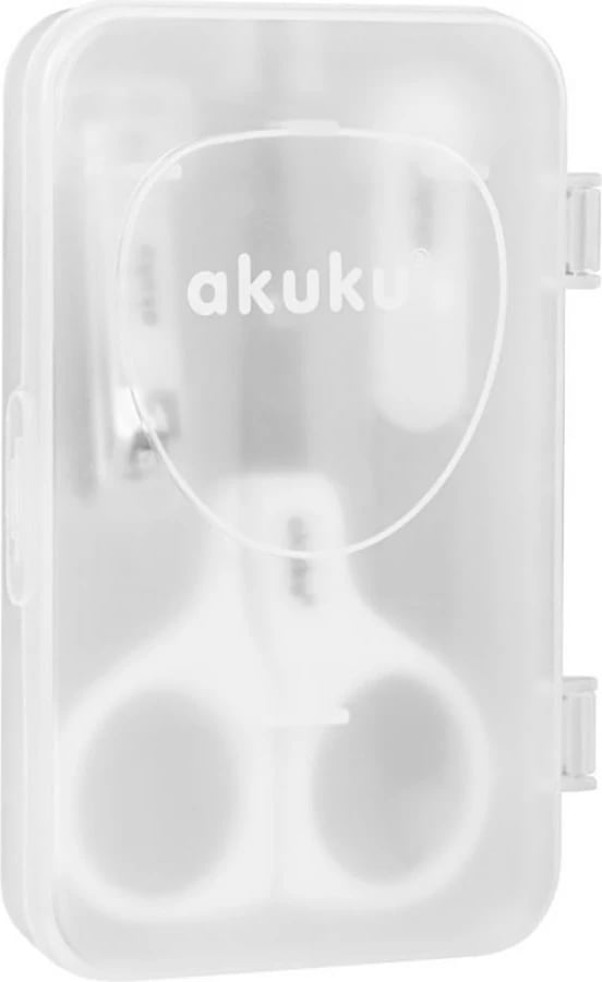 Set manikyr për fëmijë, Akuku, gërshërë me maja të rrumbullakëta, prerëse thonjsh dhe pilë, e bardhë, set