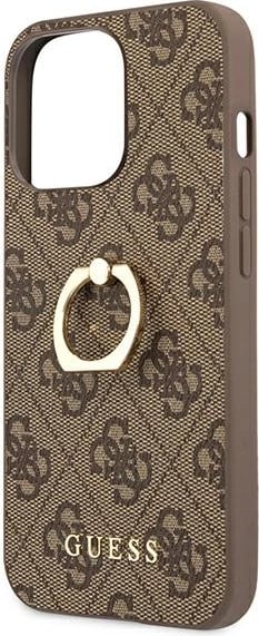 Mbështjellës Guess GUHCP13L4GMRBR për iPhone 13 Pro/13 6.1", me unazë, kafe