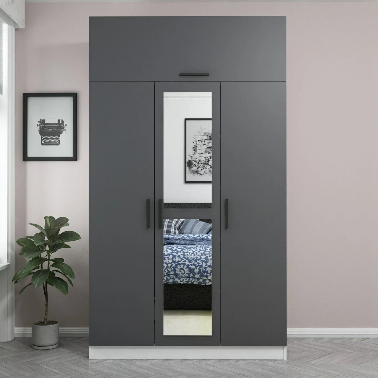 Dollap Skye Decor, 3 kapak, anthracite, i bardhë, 255cm