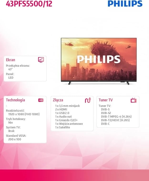 Televizor LED Philips 43PFS5500/12, 43 inç, Full HD, i zi