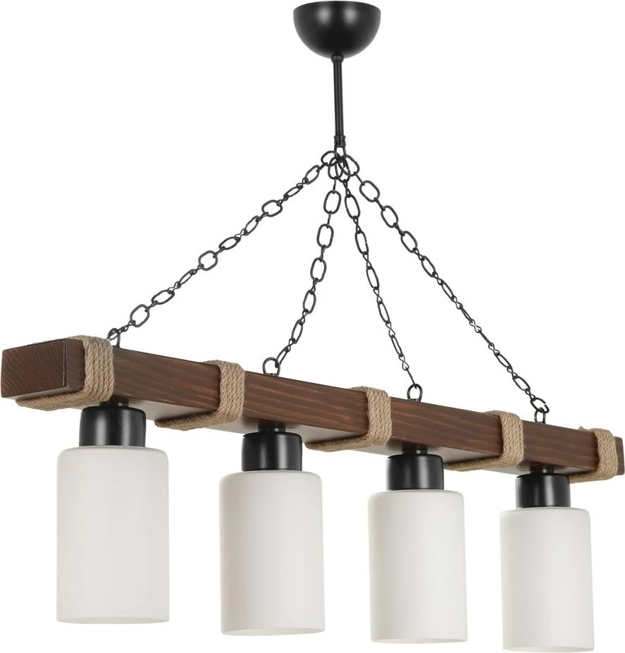 Llambë tavani Opviq Jasmin, 4 vendesh, dru, ngjyrë arrë, cilindër, xham opal, e bardhë