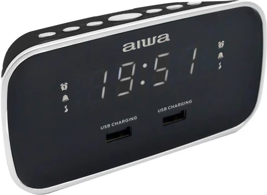 Orë Zgjuese me Radio FM, Dy Alarme dhe Mbushes USB AIWA CRU-19BK (Zezë)
