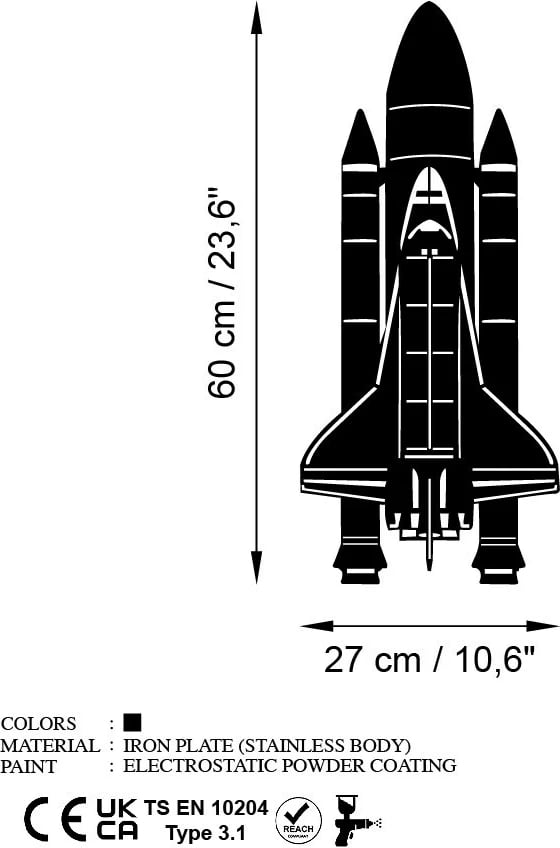 Aksesor dekorativ metalik për mur, raketë hapësinore, Wallity