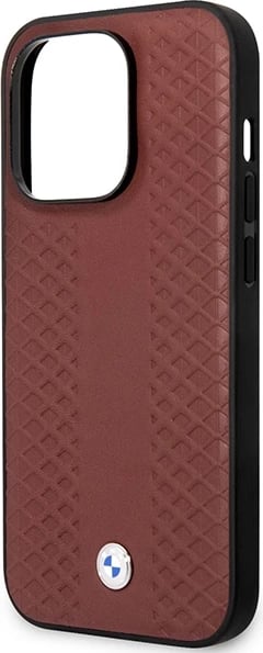 Mbështjellës BMW Leather Diamond Pattern MagSafe për iPhone 14 Pro Max 6.7", i kuq