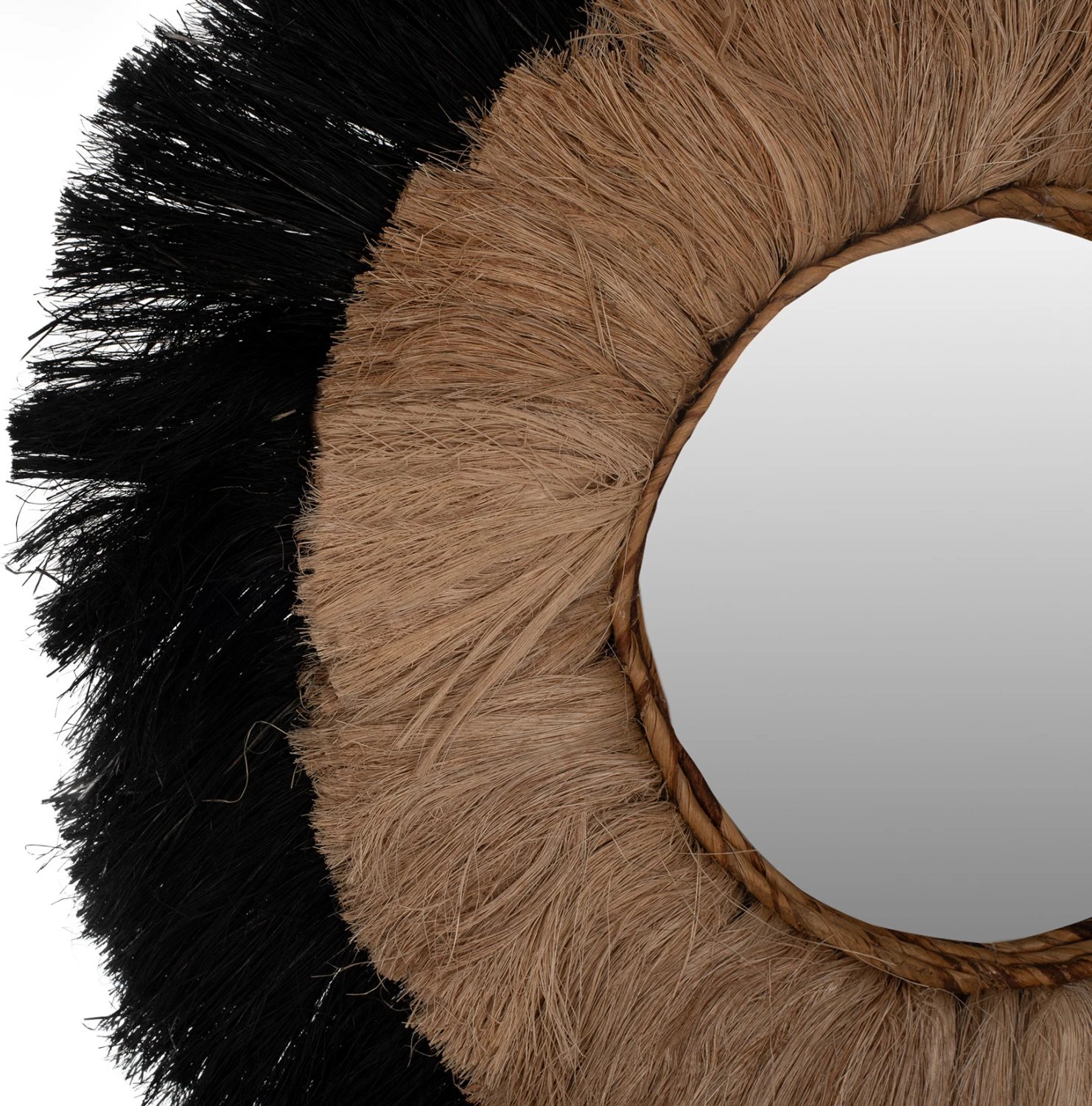 Pasqyrë rrethore me kornizë prej fibrash abaka, ngjyrë natyrale dhe e zezë, 70x4x70 cm, FH7737