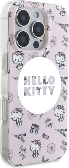 Mbështjellës Hello Kitty IML All Over Paris MagSafe për iPhone 16 Pro, Rozë
