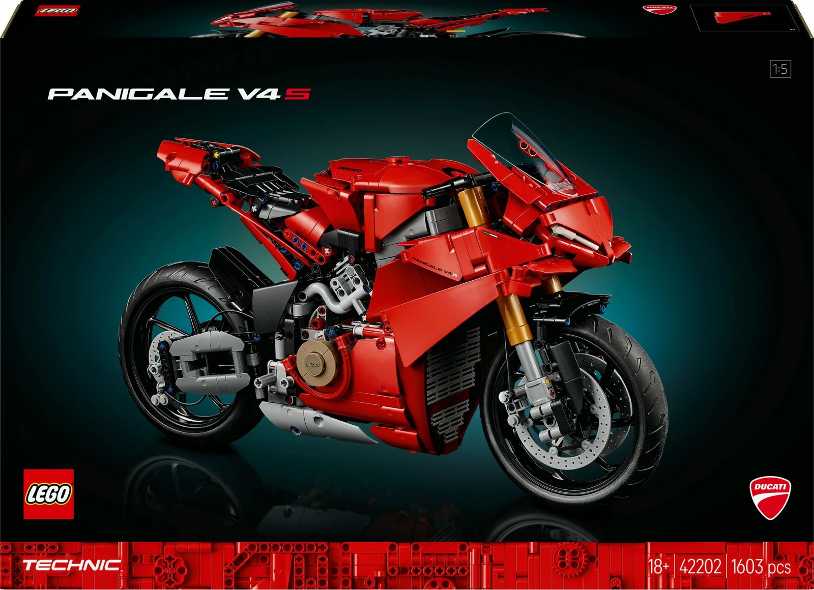 Set ndërtimi LEGO Ducati Panigale V4 S, 1603 copë, ngjyrë e kuqe