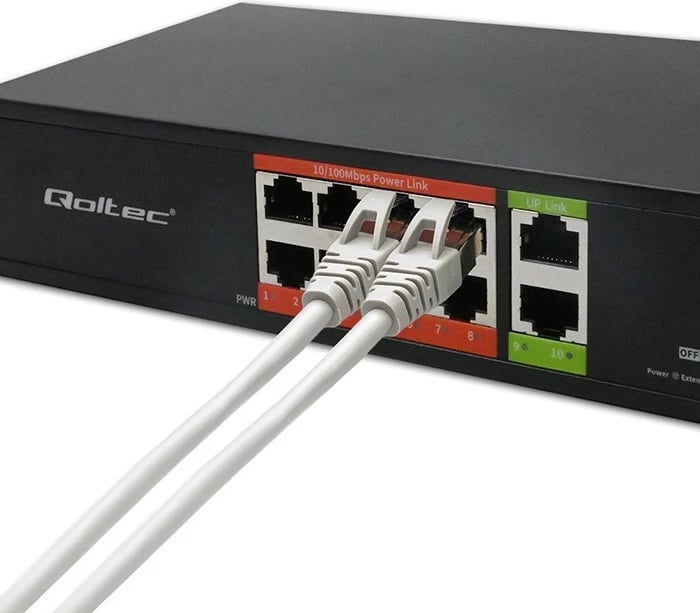 Switch Qoltec 52290 Fast Ethernet PoE 8x RJ45 + 2x RJ45 uplink 120W 10/100 Mb/s
