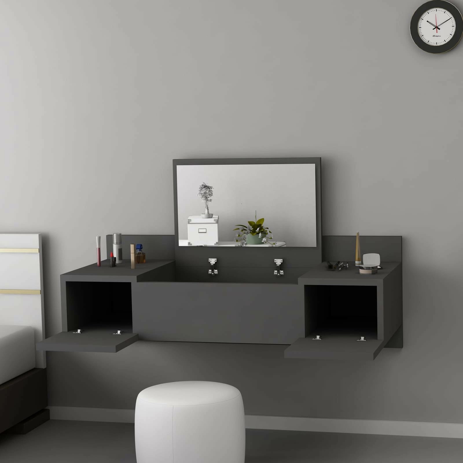 Tavolinë grimi Skye Decor, ngjyrë antracit, me pasqyrë