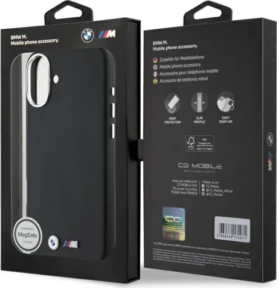 Mbështjellës BMW M Smooth Full Wrapped Metal MagSafe për iPhone 16 Plus, i zi