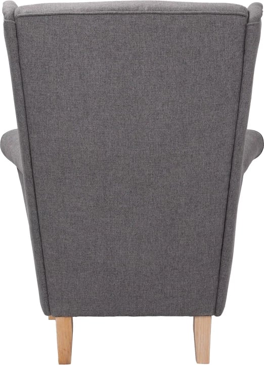 Fotel Malei, material gri, këmbë druri natyrale, 85x93x100cm