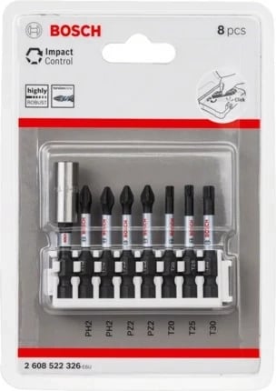 Set bitash Bosch 2 608 522 326, 7 copë, Phillips, Pozidriv, Torx, Çelik