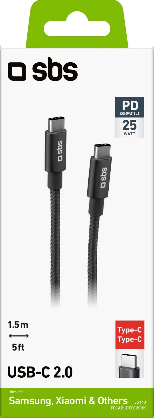 Kabllo USB-C në USB-C SBS TECABLETCC20BK, 1.5m, 25W, Gri Kabllo USB-C në USB-C SBS TECABLETCC20BK, 1.5m, 25W, Gri