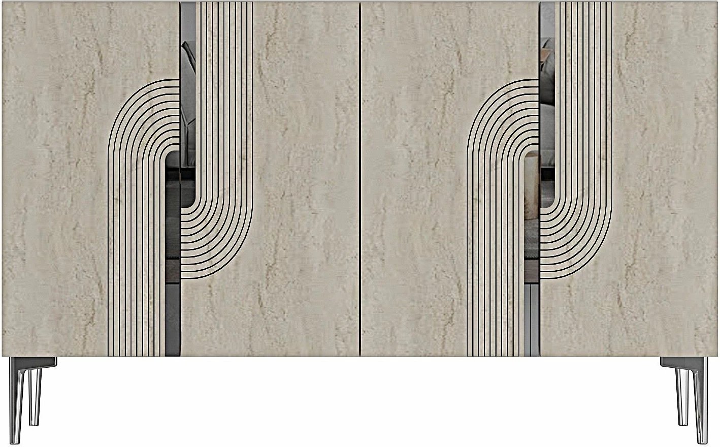 Konsol dekorativ Skye, Meyra 120, e bardhë, travertin, argjend