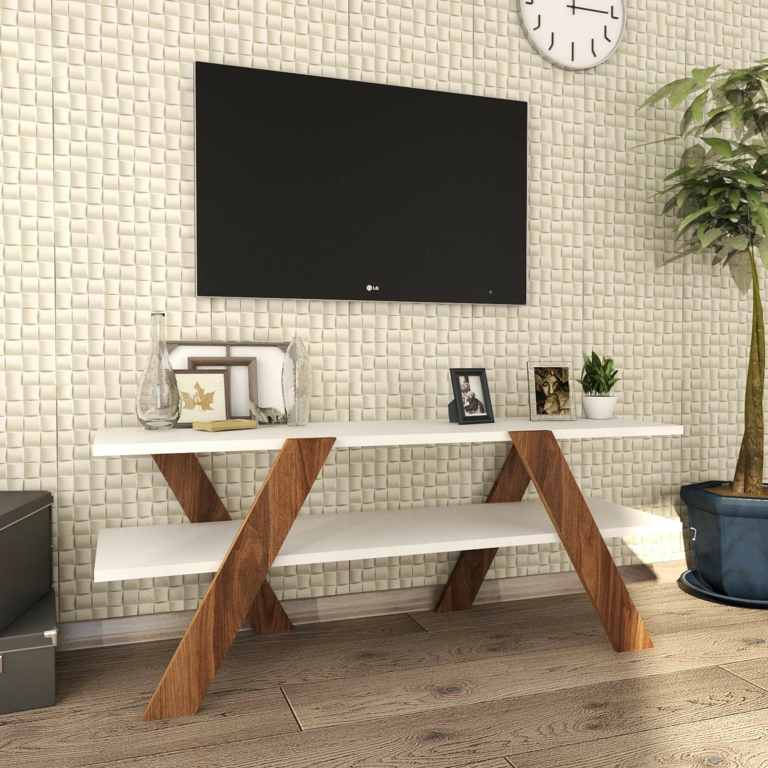 Komodë TV Hanah Home, Basic - 146, e bardhë dhe arre, 120x45x33.1cm