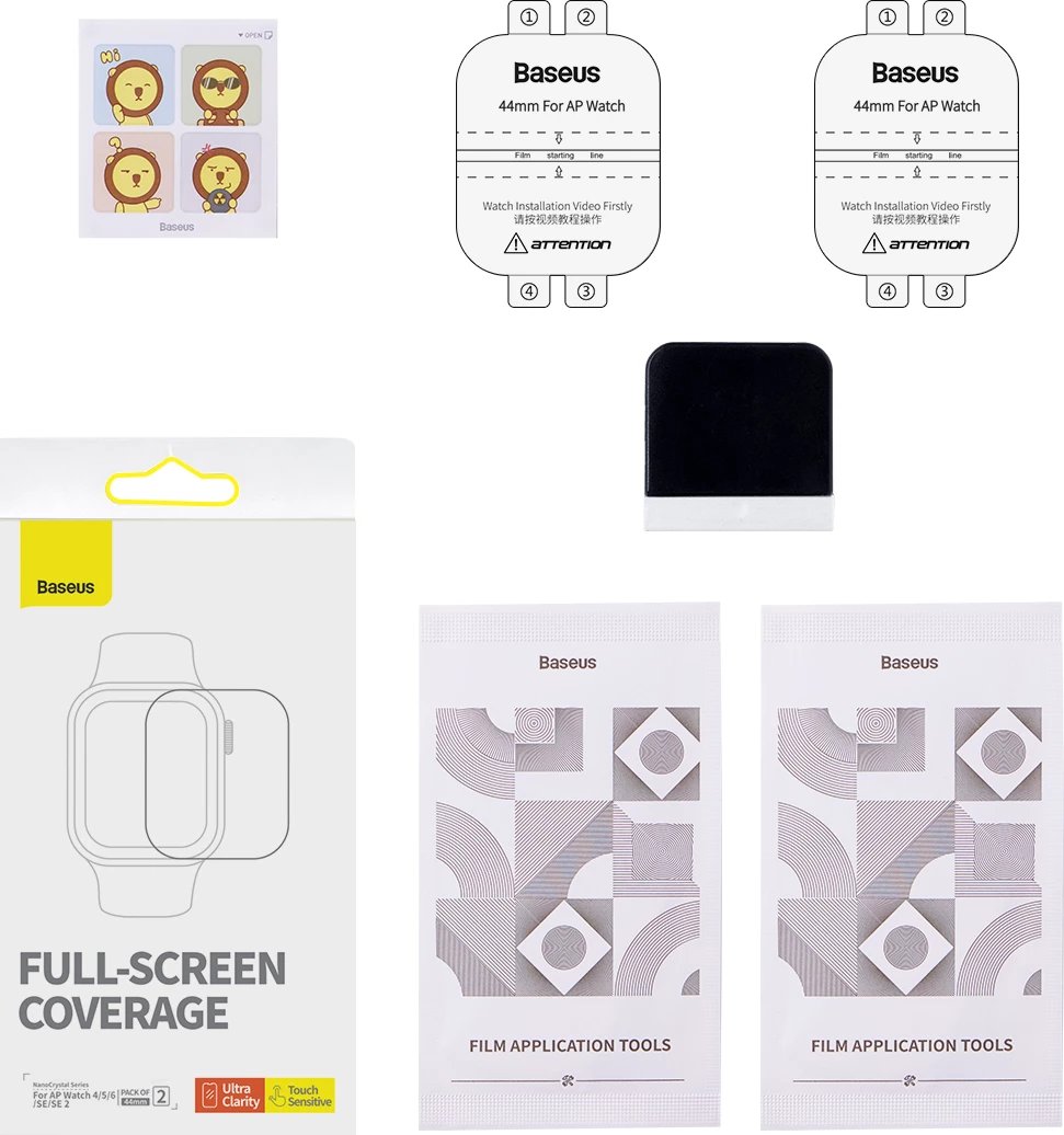 Set folje mbrojtëse Baseus NanoCrystal për Apple Watch 4/5/6/SE/SE 2, 44mm, Transparent, 2 copë