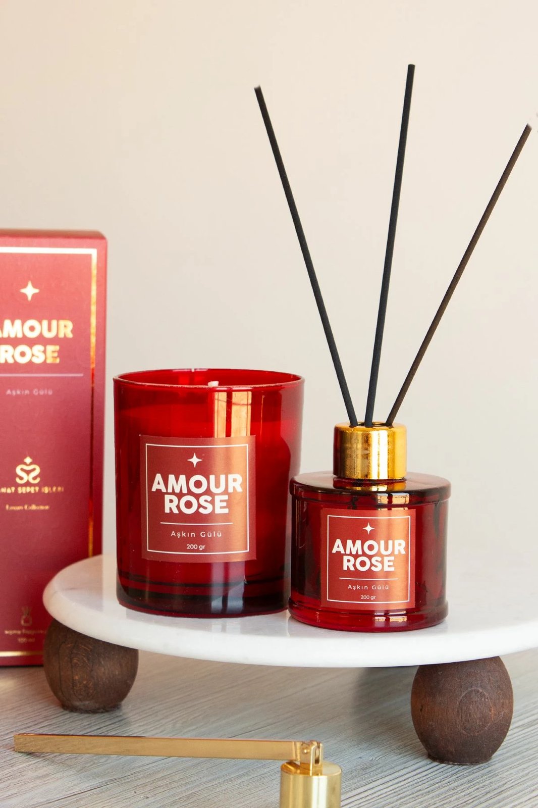 Set qirinjsh (3 copë), Amour Rose, Evila Originals, burgundy