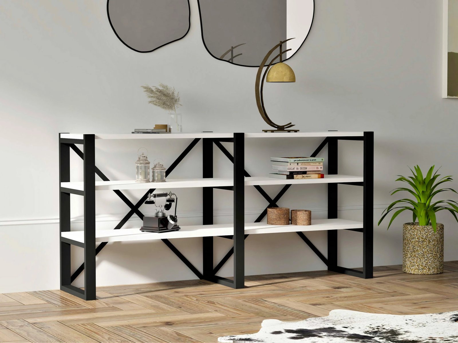 Raft librash Hanah Home, Bodrum, ngjyrë e bardhë dhe e zezë