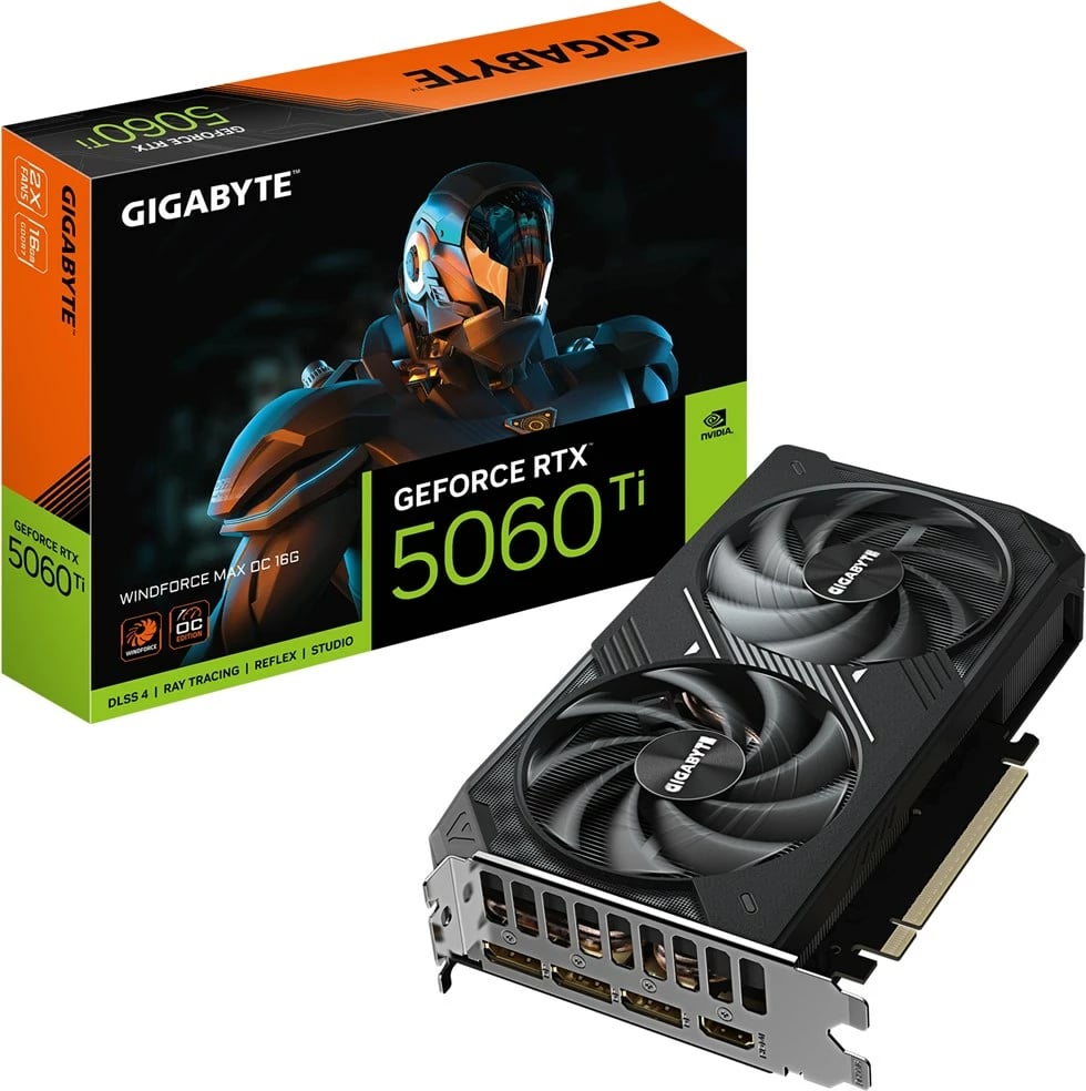Kartelë grafike Gigabyte GeForce RTX 5060 Ti WINDFORCE MAX OC 16G, 16GB GDDR7, PCI-E 5.0, e zezë
