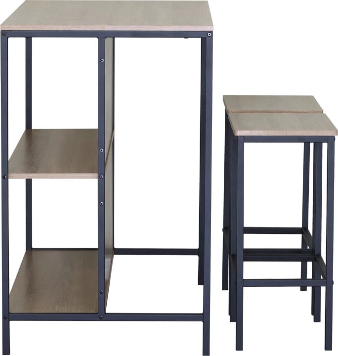 Set tavolinë me karrige për bar, ngjyrë lisi me metal të zi, Bailon, 100x60x95cm