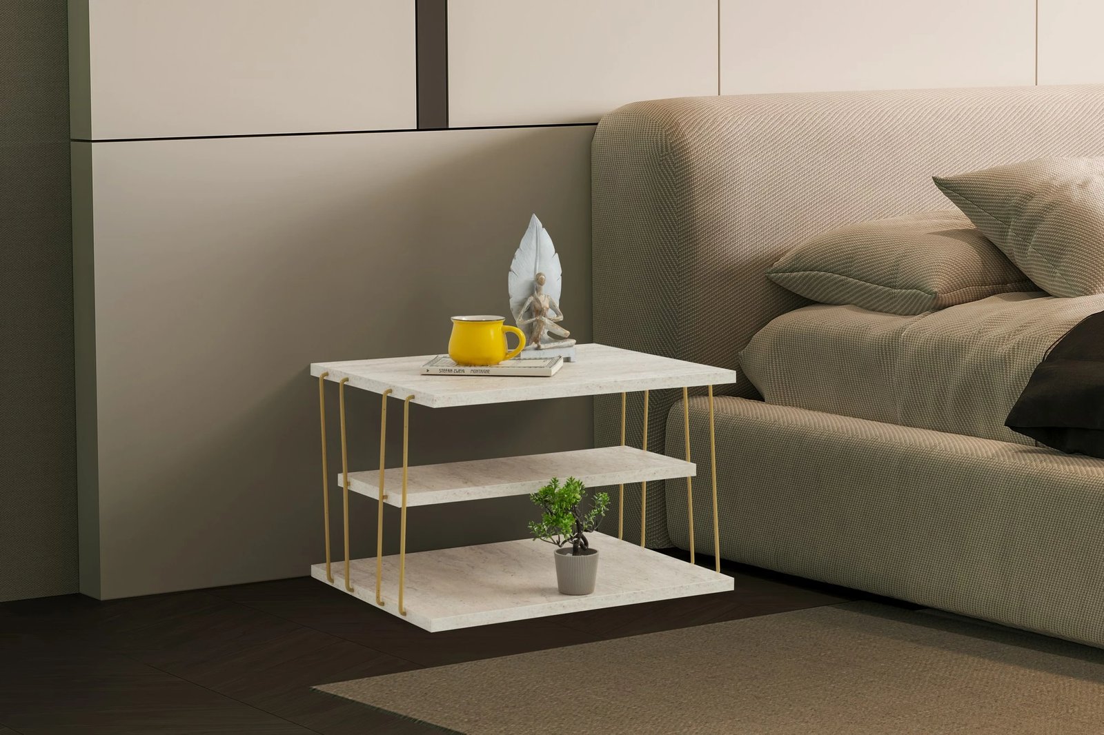 Tavolinë anësore Hanah Home, Lifon, ngjyrë ari, travertin