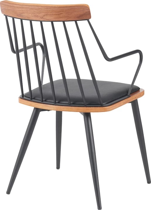 Karrige me krahë Posse, metal i zi, dru arre, lëkurë artificiale e zezë, 52x59x83cm