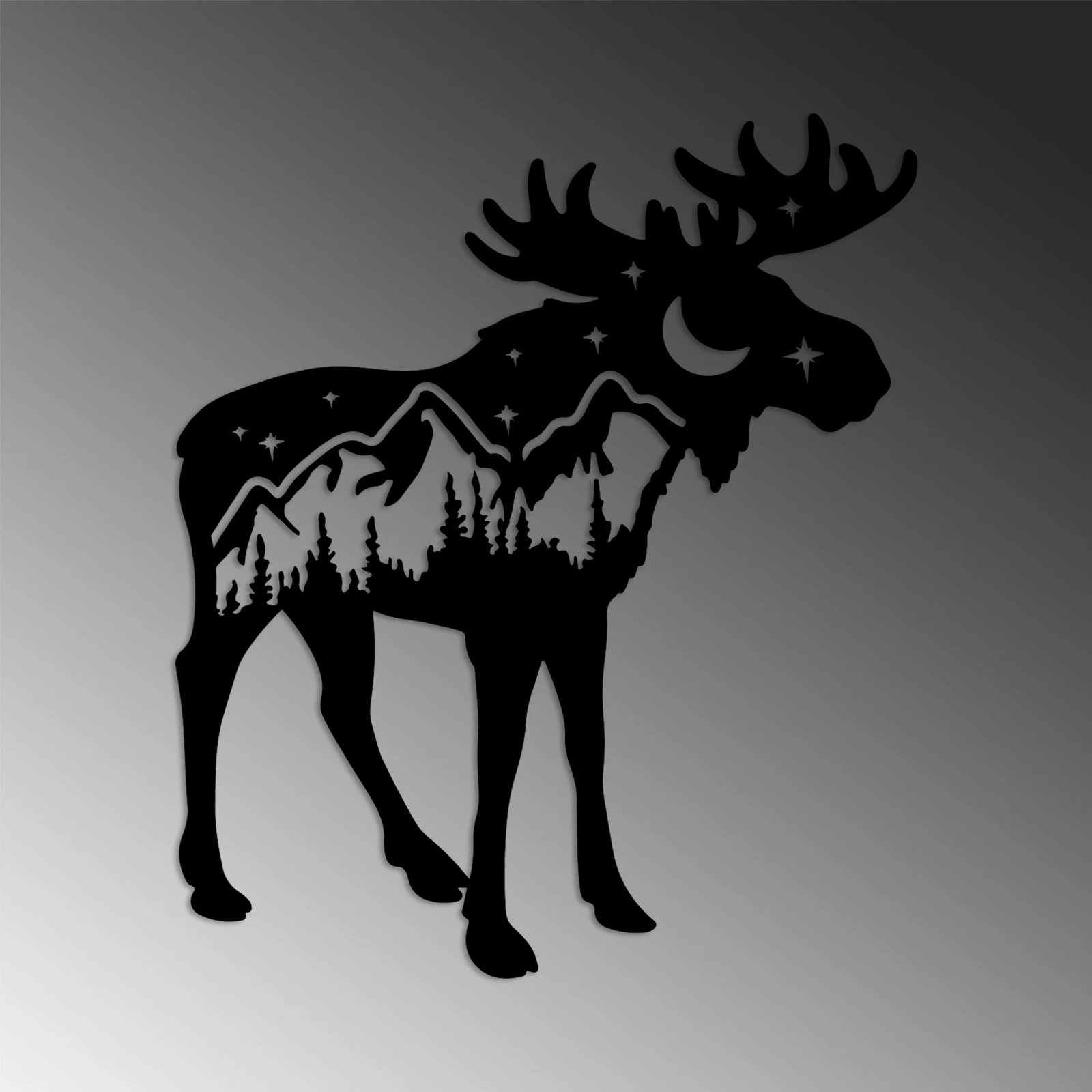 Aksesor dekorativ metalik për mur, Wallity, Cervo-1, ngjyrë e zezë, 60x69cm