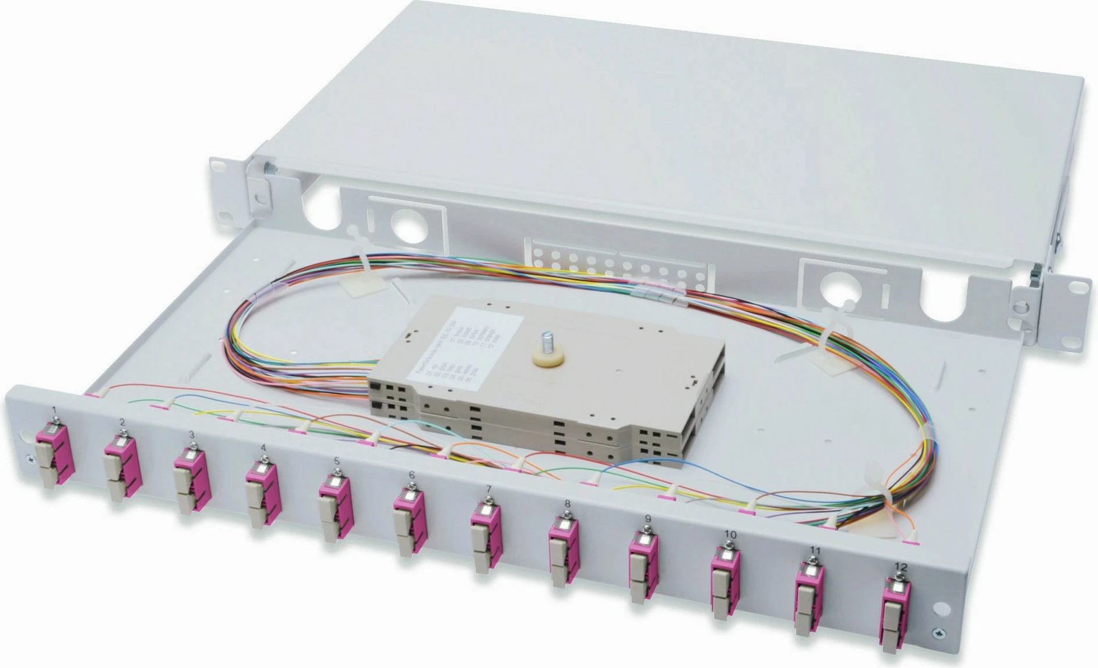Panel menaxhimi kabllosh Digitus LWL Spleißbox 1HE, 12x SC DX OM4, 1U, 19", gri
